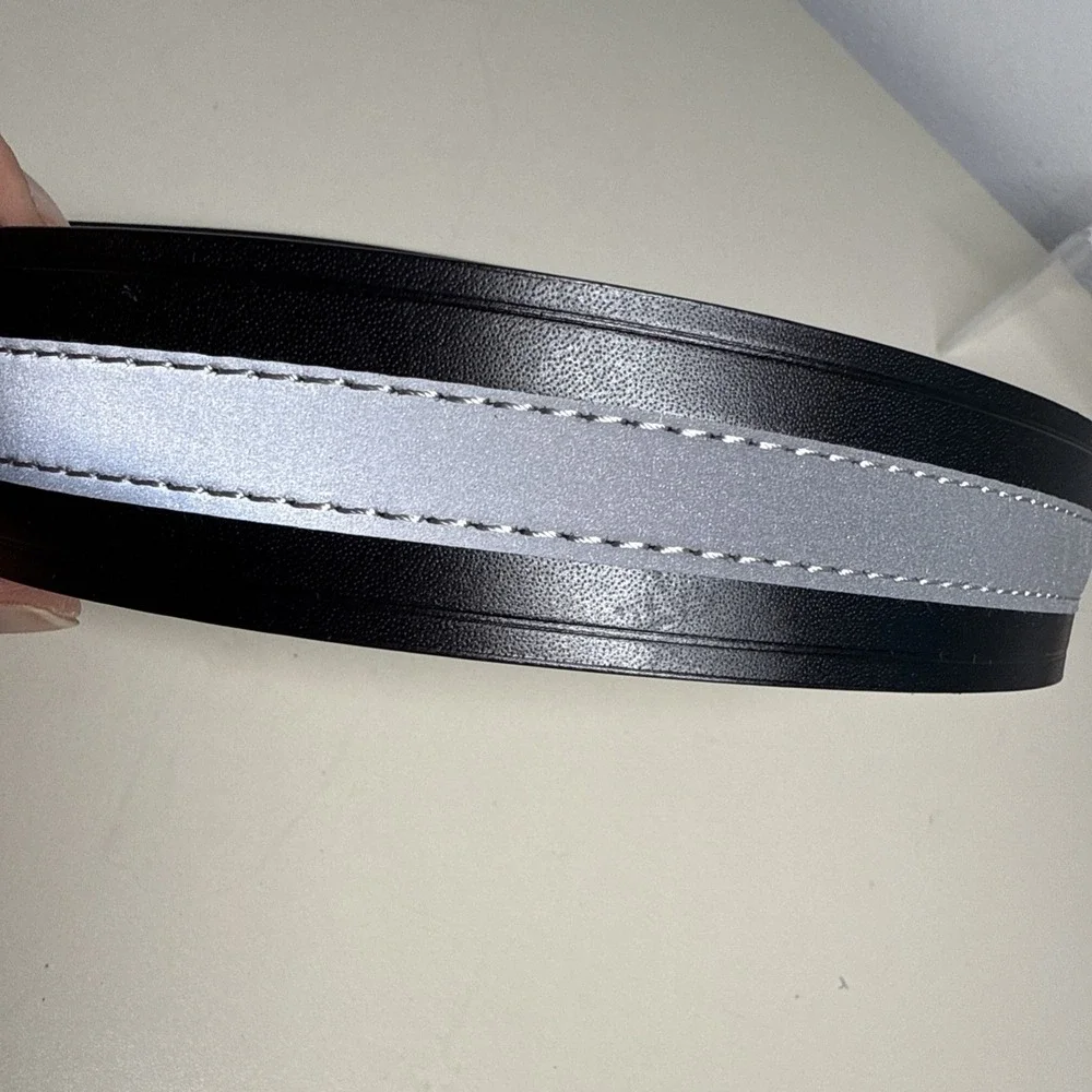 Belt Imitation Leather With Reflective Band  Mens Sz 32 Black Detachable Buckle